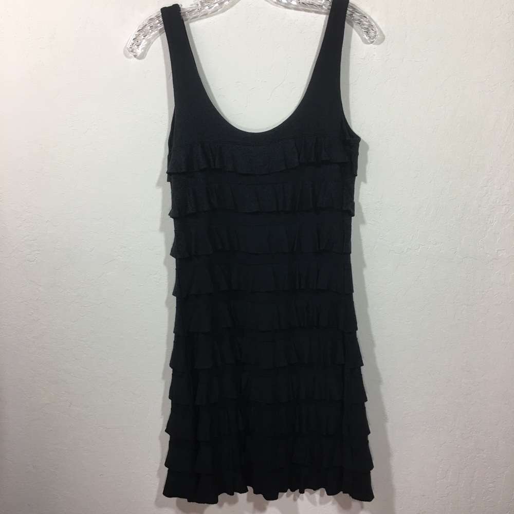Express Black Sleeveless Mini Dress Sz XS Ruffles Stretchy Bodycon